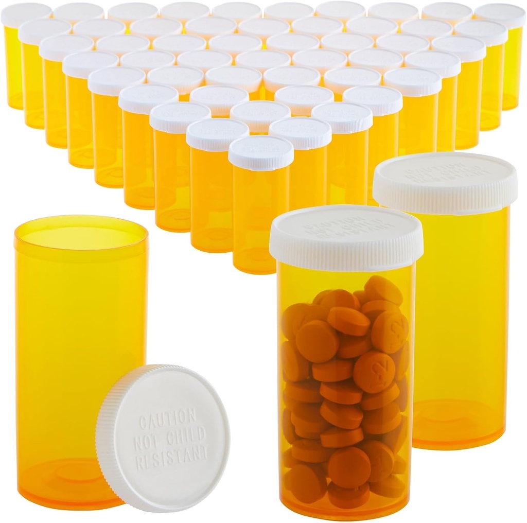 50-Pack pil flessen Leeg met caps - 13 Pill Dram Plastic Medicijn flessen - Plastic flacons - Containers voor recept medicijnen, vitamines en supplementen - Oranje