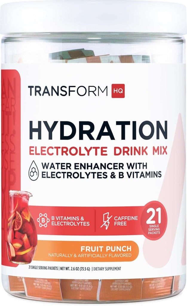 TransformHQ Hydration Drink Mix (21 Single-Serving Packets, Fruit Punch) - Hydration Supplement Blend met Vitaminen en Elektrolyten