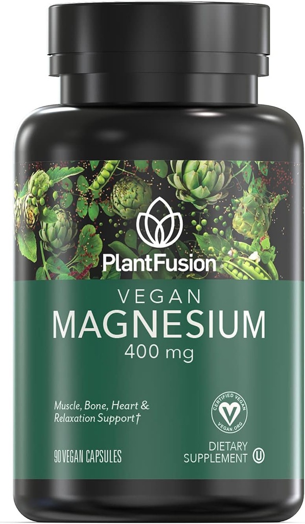 PlantFusion Vegan Magnesium 400 mg Dieetsupplement, Spier, Bot, Hart en Ontspanning Ondersteuning, 90 Vegan Capsules