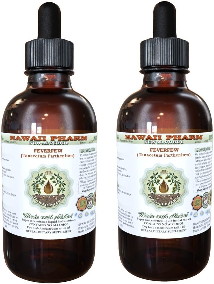 Koorts weinig alcoholvrije vloeibare extract, biologische koortsfew (tanacetum parthenium) gedroogde kruiden Glycerite Hawaii Pharm Natural Kruidensupplement 2x4 oz