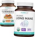 Kurkuma & Leeuwen Mane (1-maand Supply) Mindful Kurkuma bundel van biologische Kurkuma Curcumin met zwarte peper & Ginger (120 Caps) & Biologische Leeuwen Mane Mushroom 10:1 Extract (60 Caps)