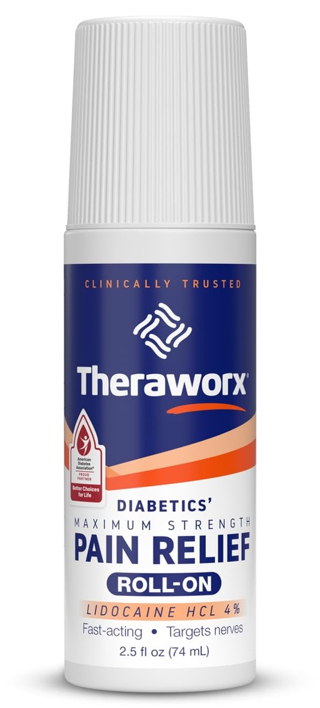 Theraworx Maximum Strength Diabetics' Pain Relief Roll-On met Lidocaine - 2,5 oz - 1 Tellen