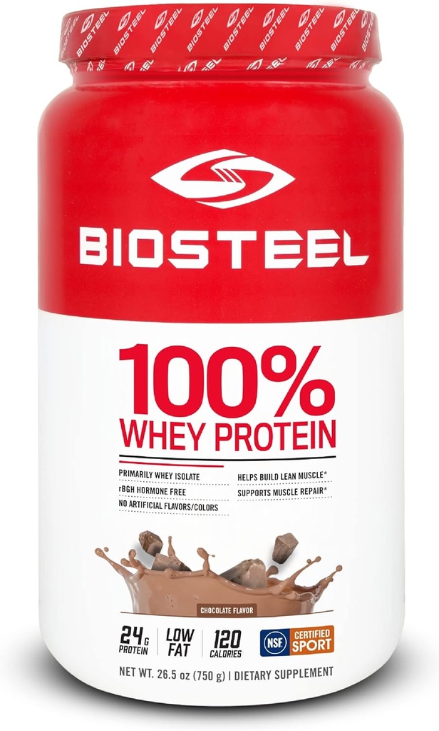 BioSteel Sports Chocolate 100% Wei Protein Powder Supplement, rBGH Hormone Free & Non-GMO Post Workout Formula, 25 Servings, 25.5 Ounces Trusted by Pro Atleten, NSF for Sport