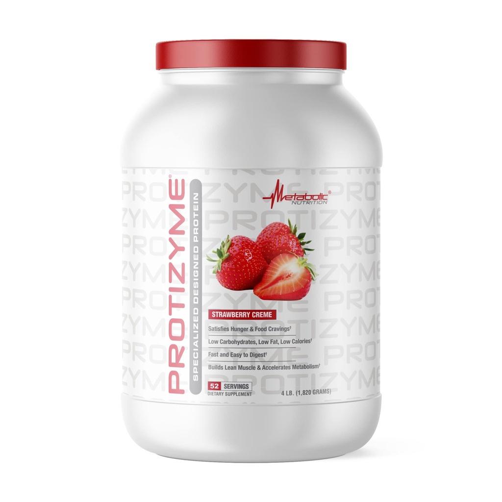 Nutrition métabolique, Protizyme, 100% poudre de protéines de lactosérum, haute protéine, faible teneur en glucides, faible teneur en gras de lactosérum, enzymes digestives, 24 vitamines et minéraux essentiels, 4 livres (52 ser)