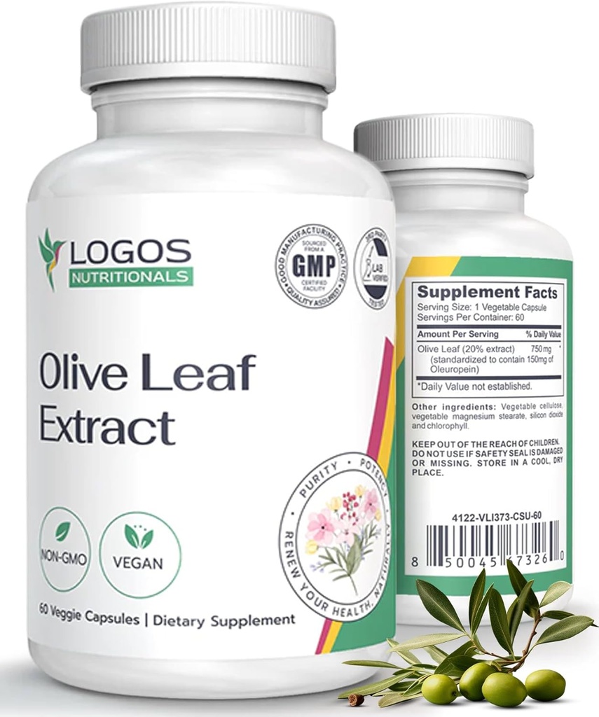 Olive Leaf Extract Capsules - Immuunsupplement voor mannen en vrouwen, Polyfenol en Flavonoid voor algemene wellness - niet-GMO en Vegan olijfolie Capsules - 60 Tel.