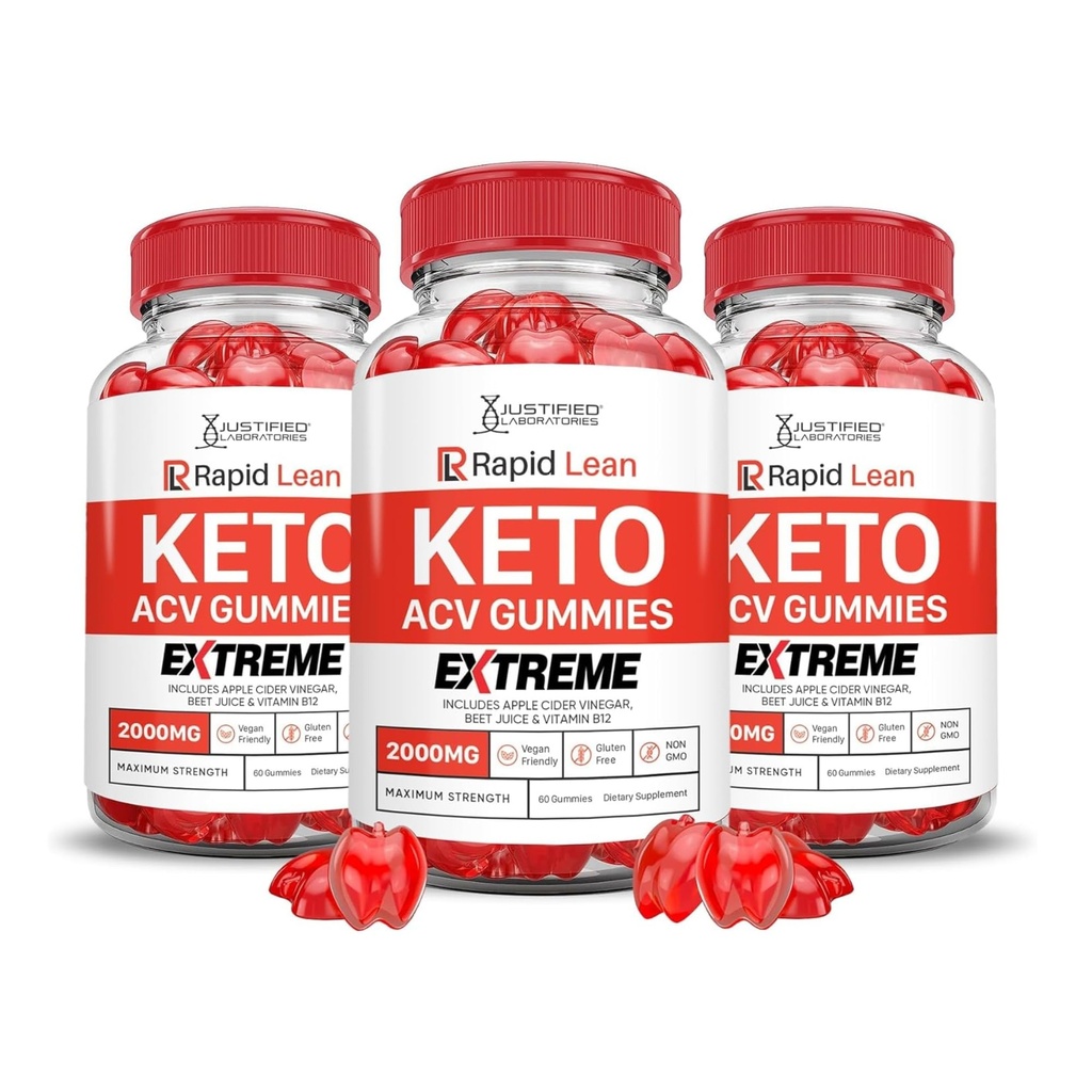 Justified Laboratories (3 Pack Rapid Lean Keto ACV Gummies Extreme 2000MG Rapid Lean Keto Gummies Apple Cider Vinegar Geformuleerd met Granaatappel Beet Juice Powder B12 Vegan Non GMO 180 Gummys