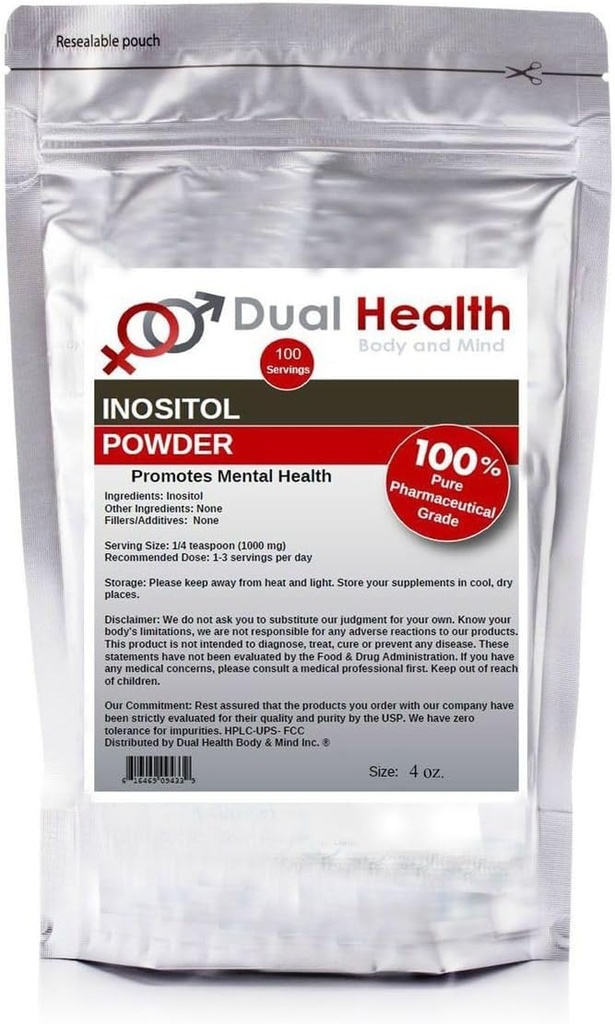 Dual Health Body & Mind Inositol Powder (4 oz) Pure Vitamine B8 Antioxidanten Bulk Supplementen 1000mg per portie