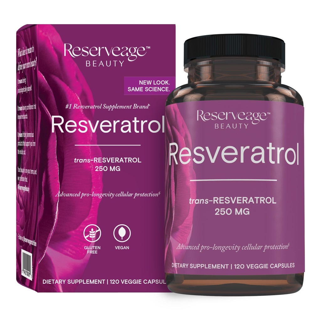 Reserveage Schoonheid, Resveratrol 250 mg, Antioxidant Supplement voor hart en Cellular Health, Ondersteunt gezonde veroudering en immuunsysteem, Paleo, Keto, 120 capsules