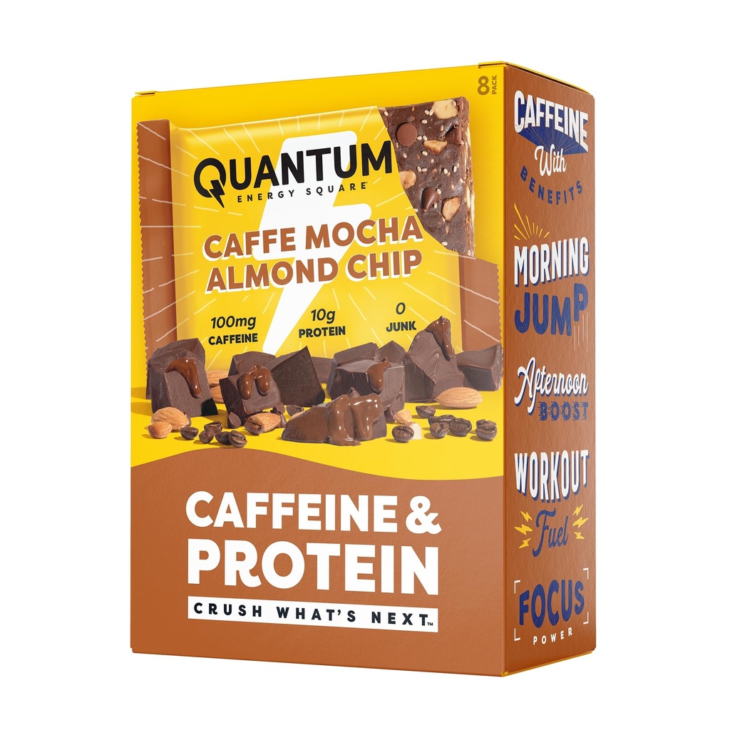 Quantum Energy Square: Energy Bar met Cafeïne & 10g proteïne. Delicious Healthy Snack On The Go. (Veganist, Glutenvrij, Sojavrij, Melkvrij) (Caffe Mocha Almond Chip)