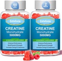 2 Pack Creatine Monohydraat Gummies, Creatine Monohydraat voor mannen & vrouwen, Verbeterde formule met BCAA, Vitamine B12, Taurine, Spierondersteuning, Energie Boost, Suikervrij, Veganistisch, 120 Tellen