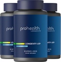 ProHealth Longevity ATP - 400 mg X 90 Servers, PeakATP Gepatenteerde Pure ATP om Cellulaire Energie, Spierkracht en Cognitieve Functie te handhaven, Ondersteunt Hart Gezondheid en Metabolische Efficiëntie (3 Pack)