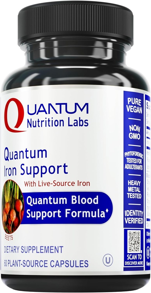 Quantum Nutrition Labs Iron Support - Iron Supplement for Women and Men, Vegan Iron Supplements, Low Dose Gentle Iron, Natuurlijk gemaakt om gezond bloed te ondersteunen - 60 Vegetarische Capsules