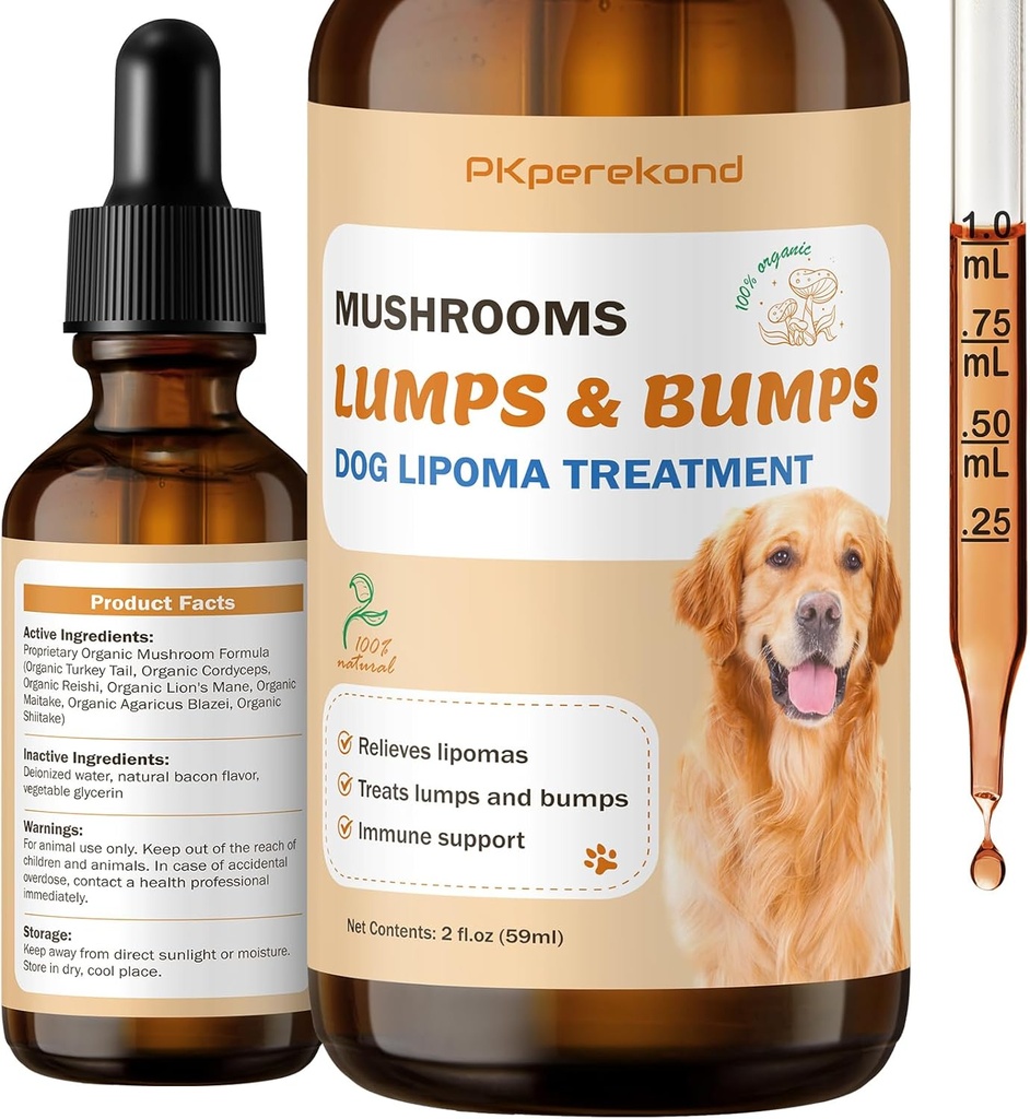 Hond Lumps and Bumps Supplement, Turkije staart Paddenstoel Guard for Dog Lipomas, Biologische 7 Paddenstoel Complex Drops, Immunity & Energy for Buddy versterken met Shiitake Paddenstoelen, Reishi, Lion's Mane