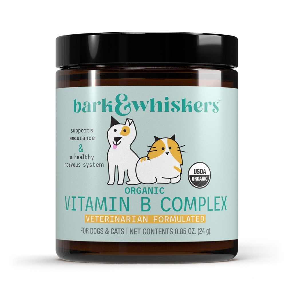 Bast & Whiskers Organic Vitamin B Complex, 0,85 Oz. (24 g), 60 scoops, ondersteunt een gezond zenuwstelsel & endurance, dierenarts geformuleerd, niet-GMO, gecertificeerd USDA Organic, Dr. Mercola