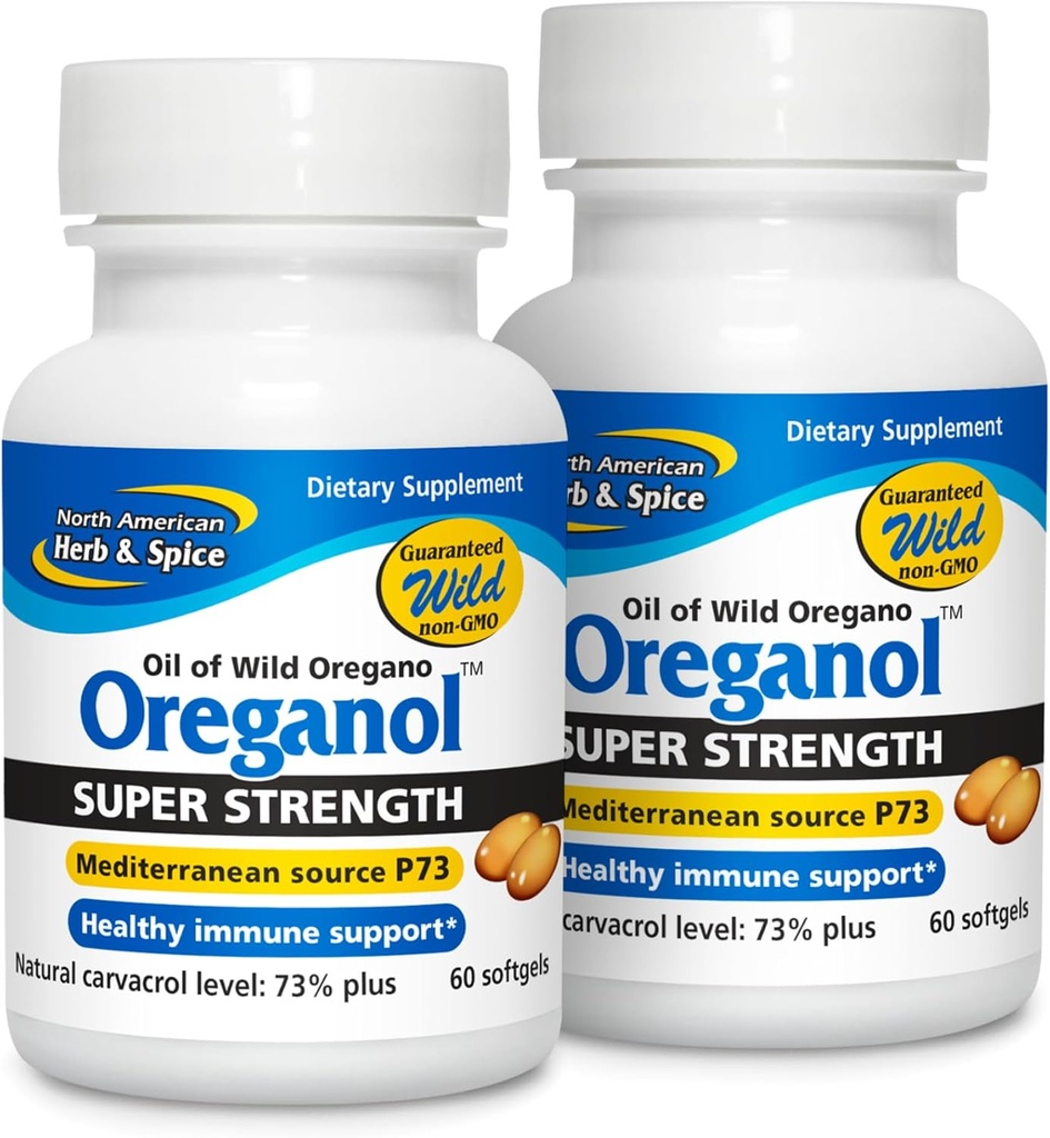 North American Herb & Spice Super Strength Oreganol P73 - Pack of 2, 60 Softgels - Immuun System Support - Vegan Friendly Wild Oregano - Non-GMO - 120 Total Servings