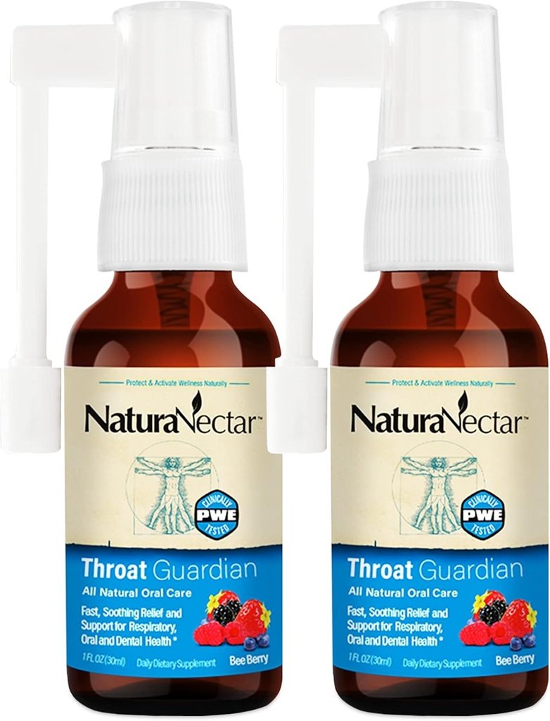 NaturaNectar - Bee Propolis Throat Spray - Unieke Throat Relief and Wellness Agent - Brazilian Bee Propolis Throat Guardian Spray - Ethical Beekeeping - Honey Bee Berry Flavor (2-Pack, 1,06 Fl Oz.)