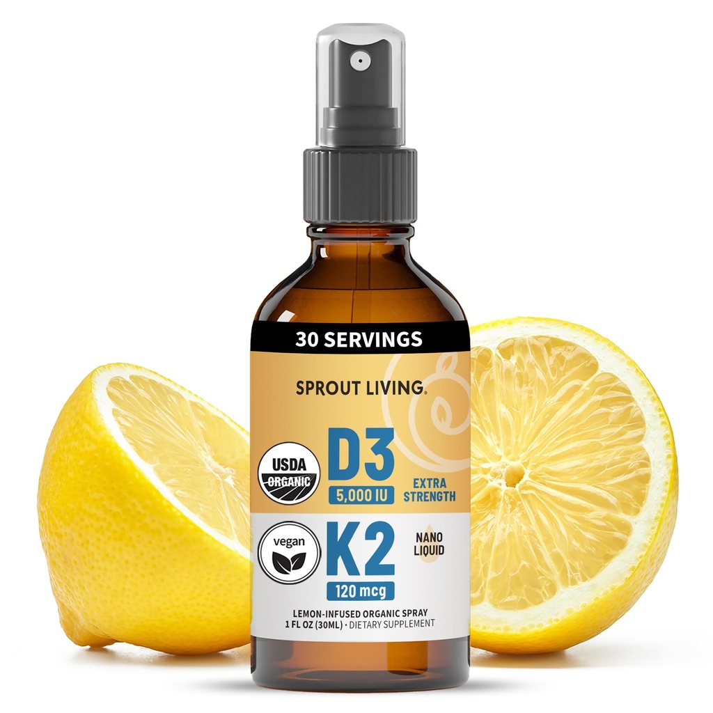 Biologische vitamine D3 5000 IE (Lichen) + K2 120 mcg (Fermented Chickpea), Immune, Bone & Heart Health with Calcium Absorgement 