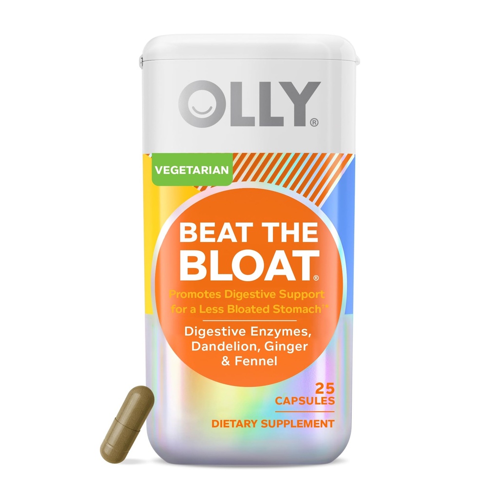 OLLY Beat The Bloat Capsules, Digestieve Ondersteuning Enzymen, Supplement voor vrouwen - 25 Tellen