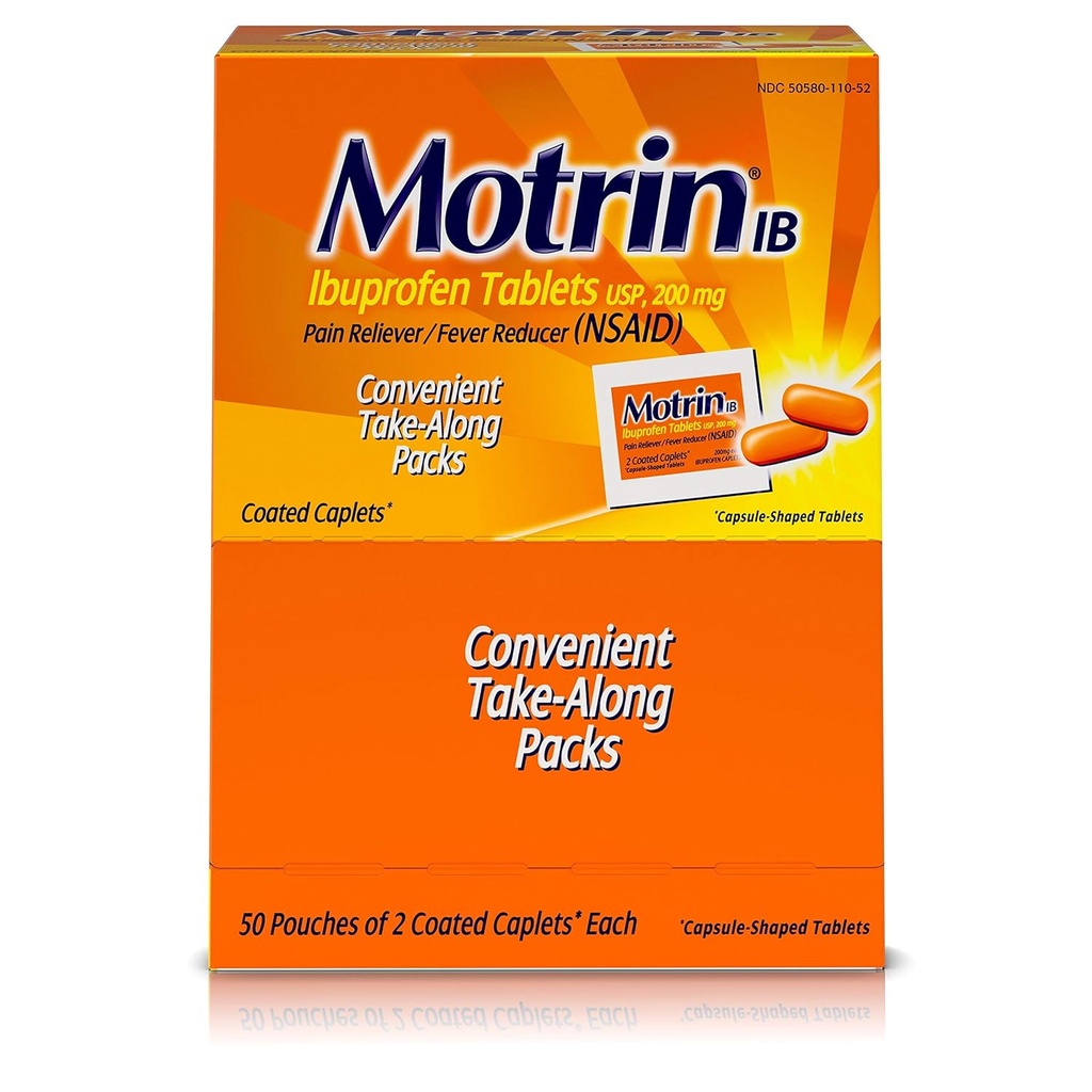 Motrin IB - Ibuprofen tabletten, twee tabletten per verpakking, 50 verpakkingen Totaal, één doos