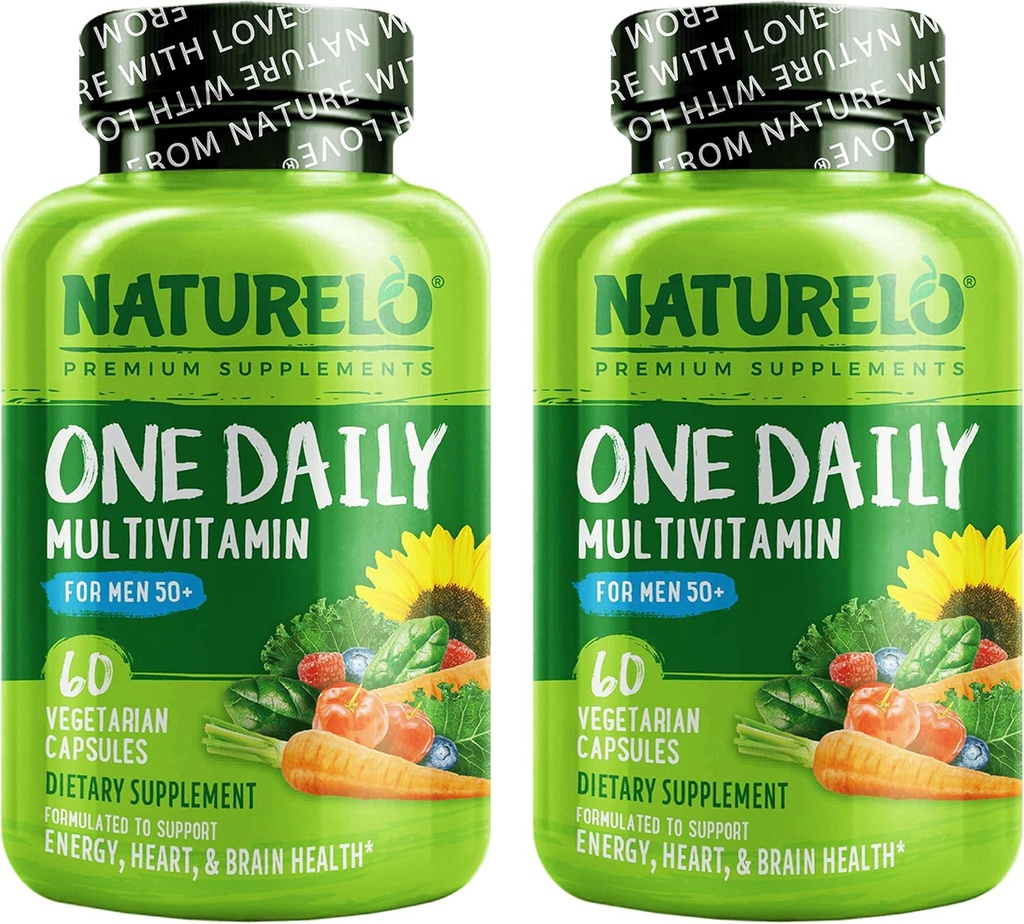 NATURELO Une multivitamine quotidienne pour les hommes 50+ - avec des vitamines et des minéraux + des aliments organiques entiers - Supplément pour stimuler l'énergie, santé générale - Non-OGM - 120 capsules - 4 mois d'approvisionnement