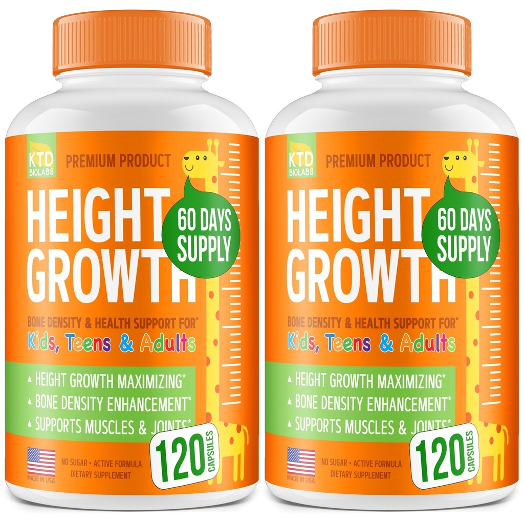 Pack of 2 Height Growth Maximizer - Made in USA - Natural Height Increase Booster & Teen Vitamins - Pillen om te groeien Taller op elke leeftijd - Bone Growth Supplement voor volwassenen en kinderen - 120 capsules