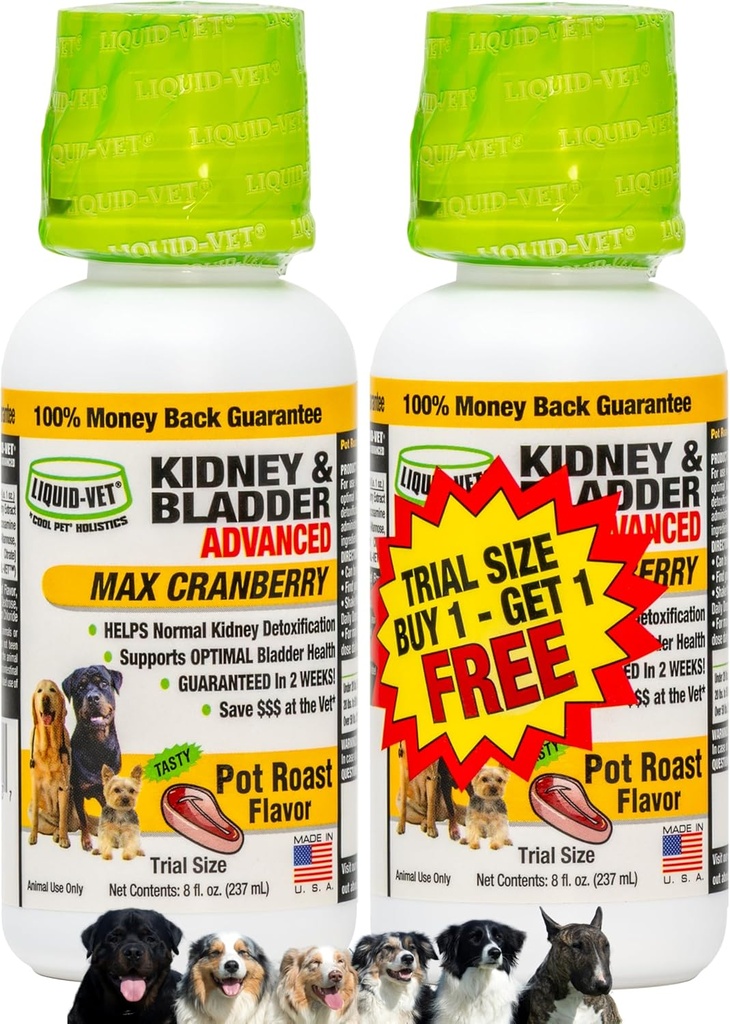 Premium gemakkelijk te doseren vloeistof voor alle honden met Cranberry & D-Mannose: uitgebreide hondenformule voor nier- en blaasondersteuning