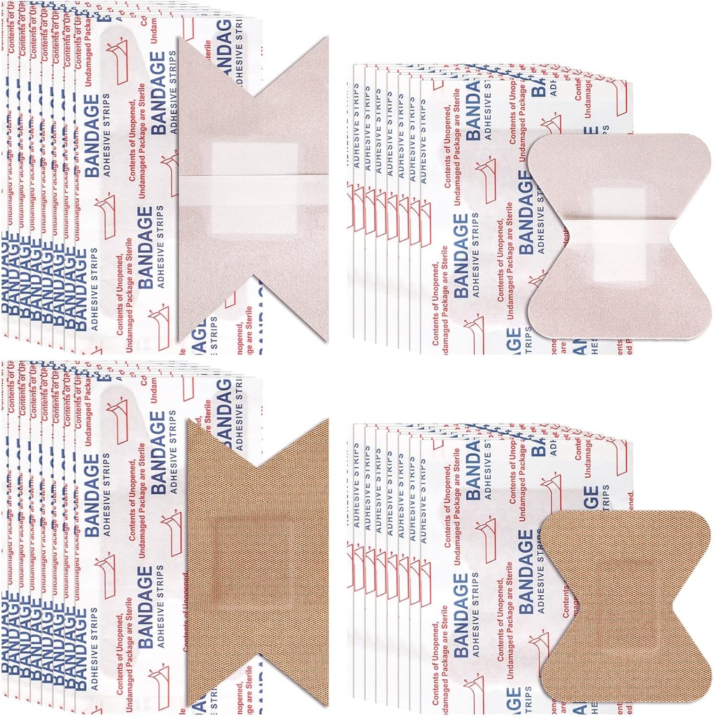 Sinmoe 100 stuks Flexibele stof lijm Bandages Knokkel en Fingertip Bandages Variety Pack voor Wound Care Bulk Pack voor eerste hulp Kits in 2 maten, 3 x 1,5 inch, 1,8 x 2 Inch(Brown)