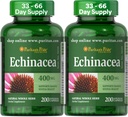 Puritan's Pride Premium Echinacea Natural Whole Herb Herbal Supplement 400mg, Dieetsupplement voor de gezondheid, Immuunsysteemondersteuning, 200 Rapid Release Capsules, 2 Pack