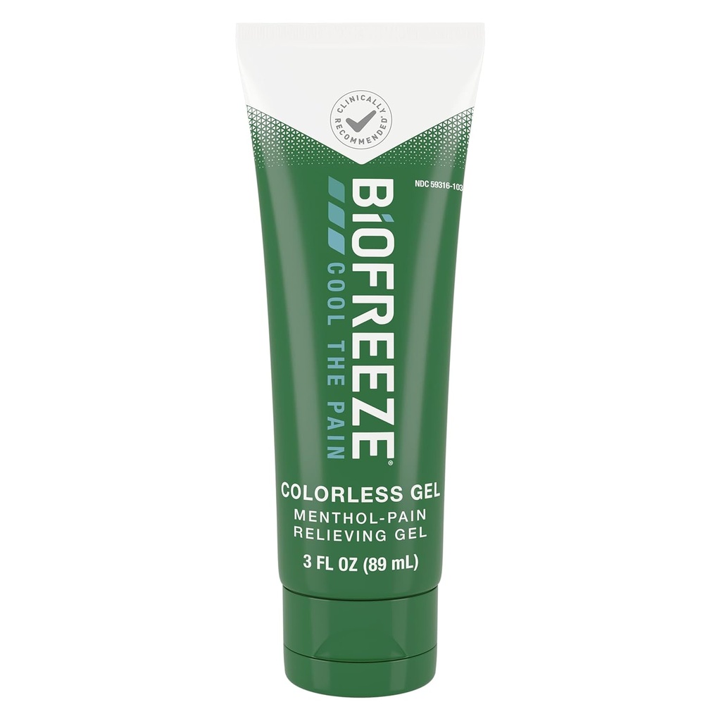 Biofreeze Menthol Pain Relieving Gel Colorless Gel 3 FL OZ Tube voor pijnverlichting geassocieerd met pijnlijke spieren, artritis, eenvoudige rugpijn, en gewrichtspijn (Verpakking mei Vary)