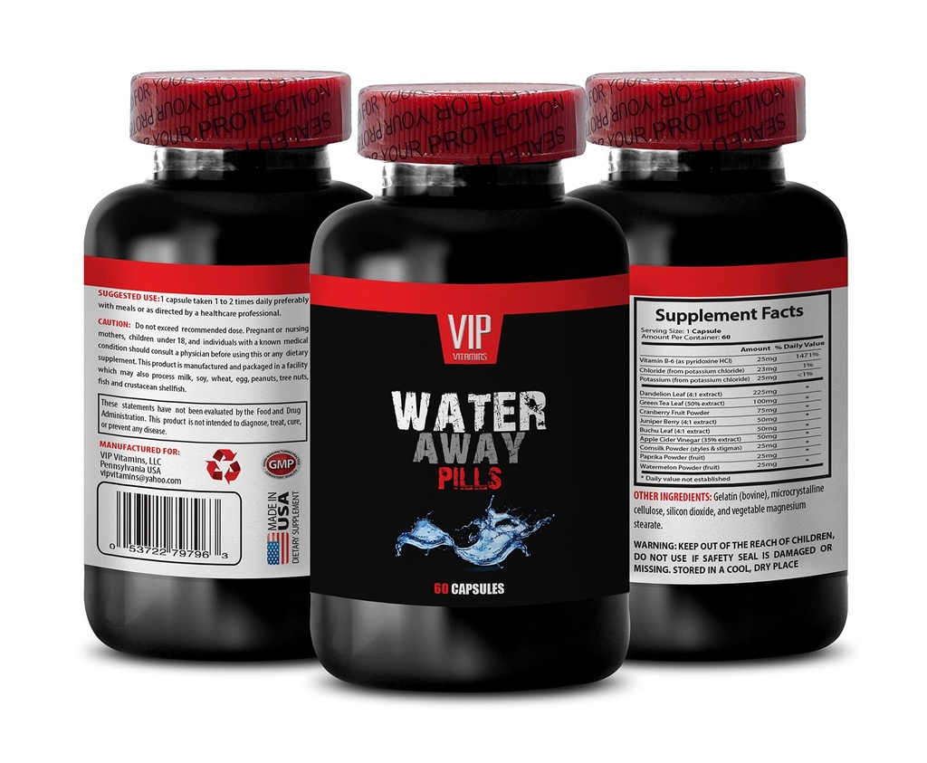 Urinary tract support - WATER AWAY DIURETIC PILLS - Watermelon, Dandelion, Paprika, Potassium, diuretics for water retention in legs and feet, diuretics water pills, diuretic supplements, 1B 60 Caps