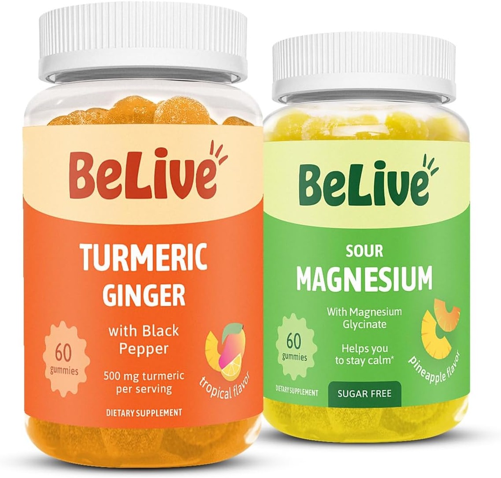 BeLive Bundle Magnesium and Turmeric Gummies for Relaxation, Sleep, Inmune Support and Mobility Support