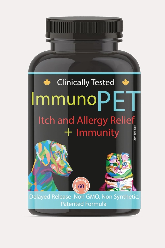 Itchy Skin Relief voor honden en katten - Hot Spot Relief - Pet Allergie Ondersteuning - Cat en hond huid en jas supplement - Pet Immunity Ondersteuning - 60 Caps