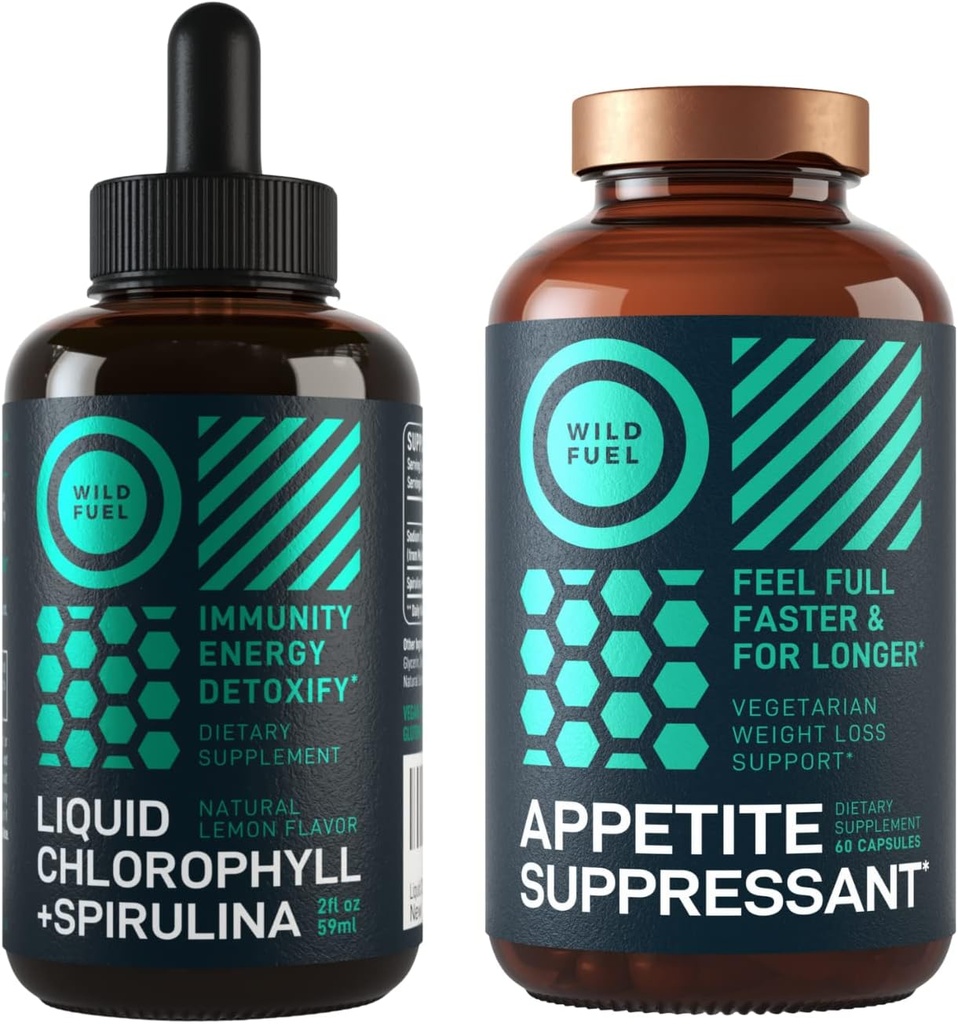 WILDE BRANDSTOF Apetite Suppressant en vloeibare Chlorofyl Drops Detox Bundle