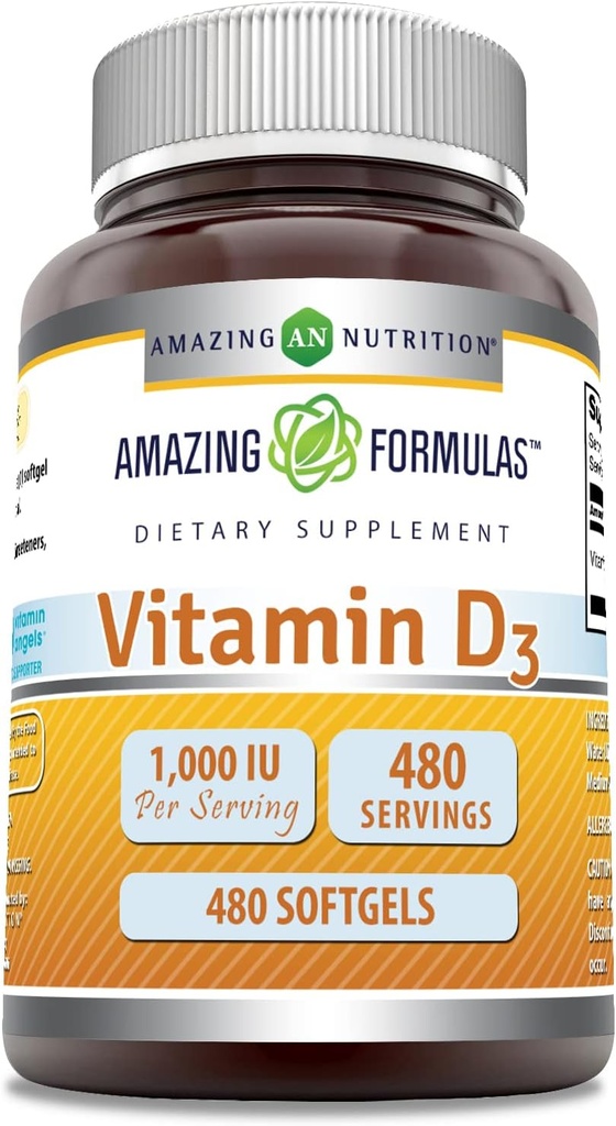 Verbazingwekkende formules Vitamine D3 1000 IE Softgels Supplement 
