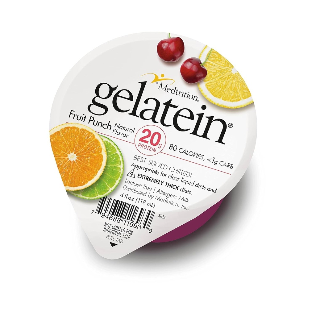 Gelateïne Fruit Punch: 20 gram eiwit. Suikervrij. Ideaal voor heldere vloeibare diëten, slikproblemen, bariatrische, dialyse en oncologie. Geweldige pre of post-workout snack. (12 pak)...