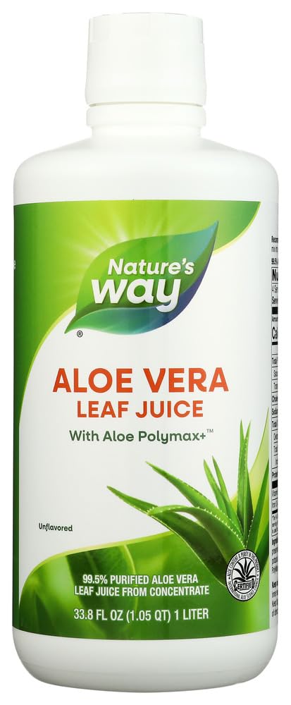 Voie de la nature Jus de feuille Aloe Vera avec Polymax+, 99,5% Jus de feuille Aloe Vera purifié de Concentré, Sans arôme, 33,8 Fl Oz