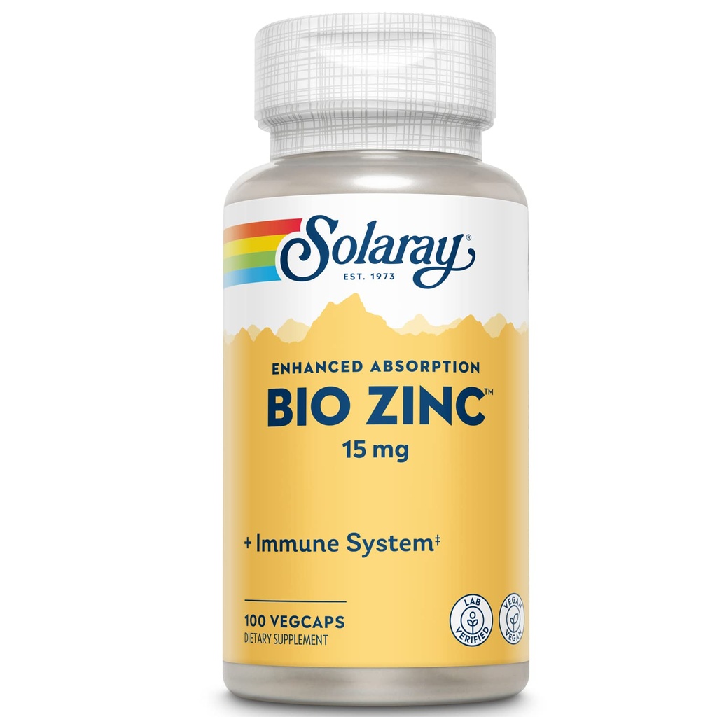Solaray Bio Zink 15 mg Triple Zink Complex for Healthy Immuun System, Encefale & Cell Function Support