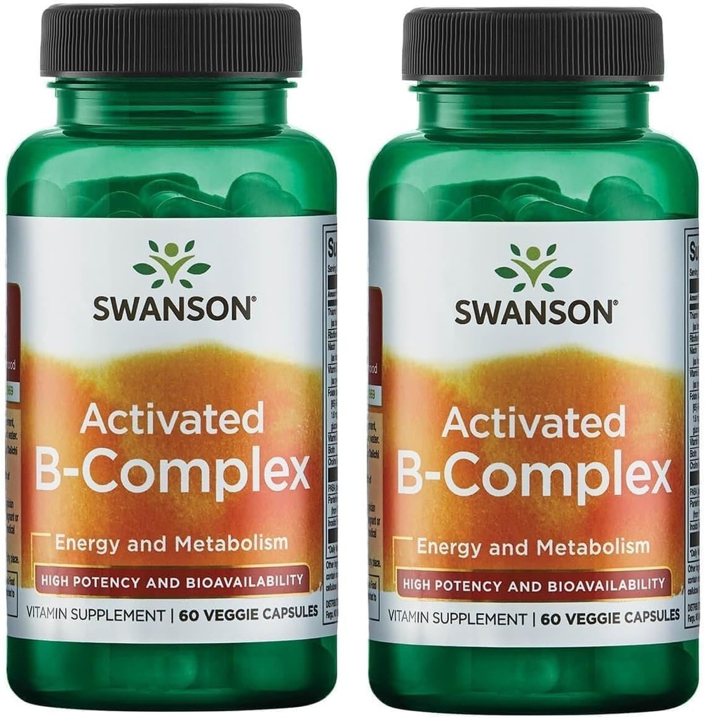 Swanson geactiveerde B-complex - hoge potentie en biologische beschikbaarheid (60 Veggie capsules) (2 verpakkingen)