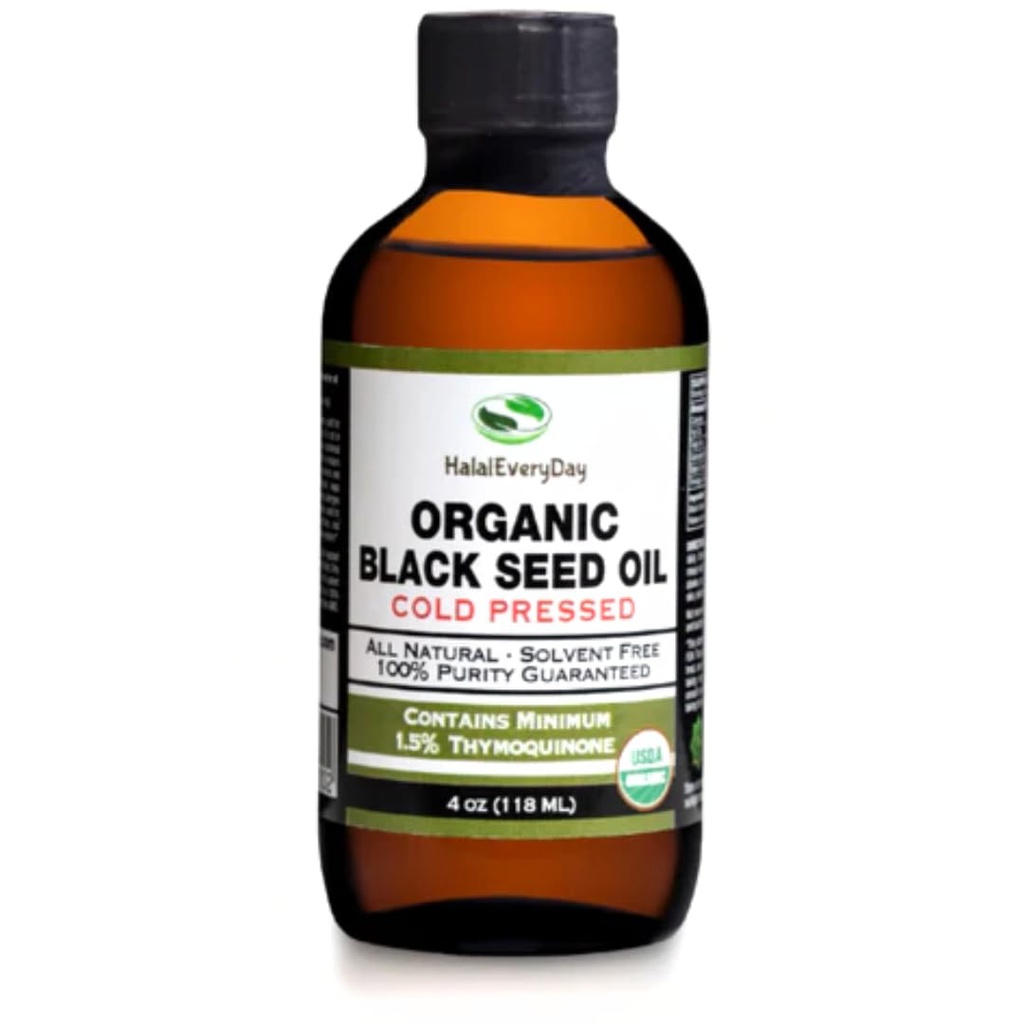Biologische Black Seed Oil - USDA Certified Cold Pressed Glass Bottle Over 1,5% Thymochinon 3X Strength Turkish Black Cumin Nigella Sativa Non-GMO 100% Pure Blackseed Oil (4oz glazen fles)