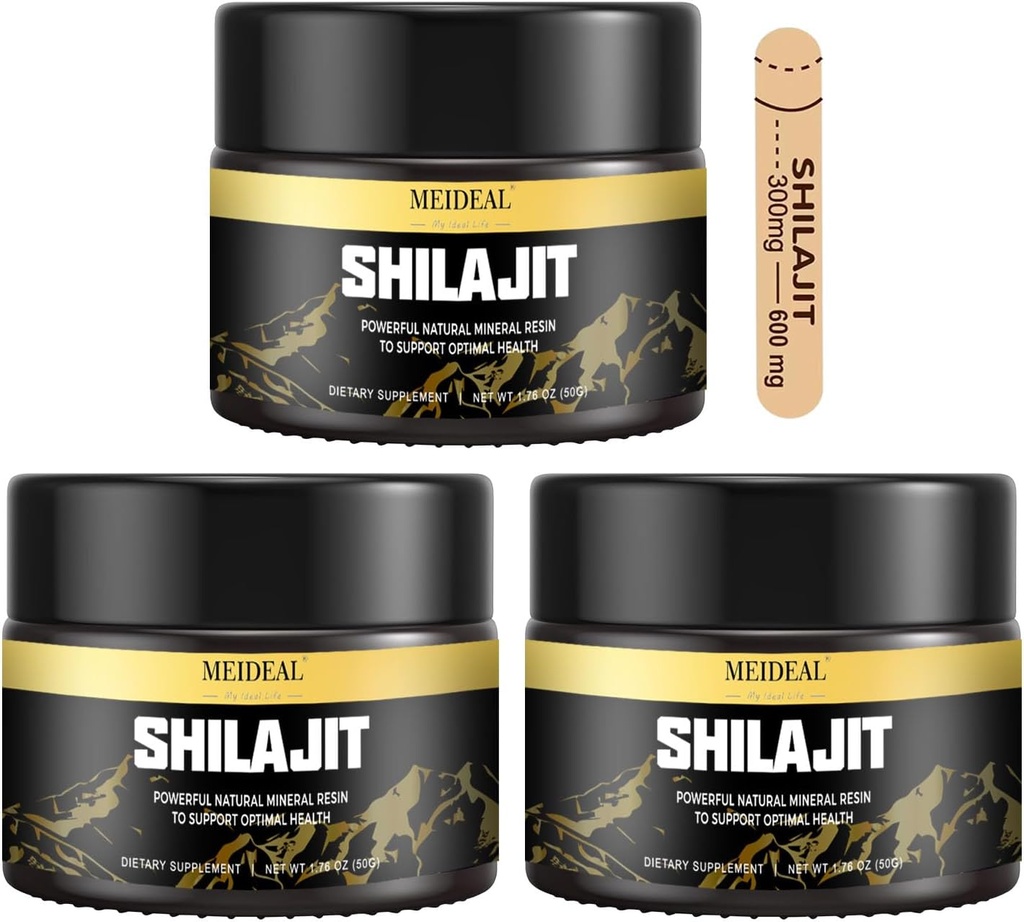 Shilajit Pure Himalaya Organic Shilajit Resin, Gold Grade Shilajit Resin met 85+ Trace Minerals & Fulvic Acid, Pure Shilajit Supplement voor betere gezondheid, 50 Gram (3 stuks)