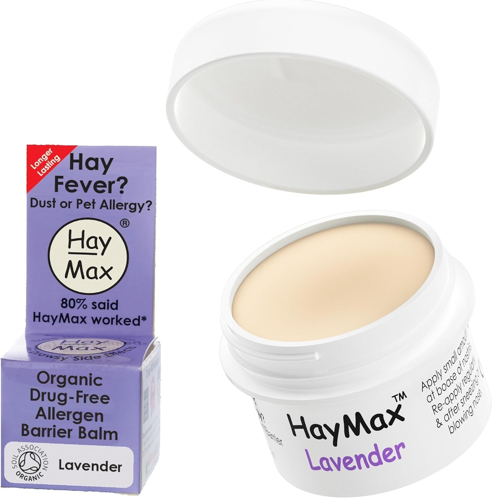 HayMax Allergen Barrier Balm - Lavender 0,17 fl oz - Biologische, Natuurlijke & niet-Drowsy Hay Koorts & Allergie Relief Balm - Blocks Pollen & andere Allergenen Deeltjes - Geweldig voor volwassenen, kinderen & zwangere vrouwen