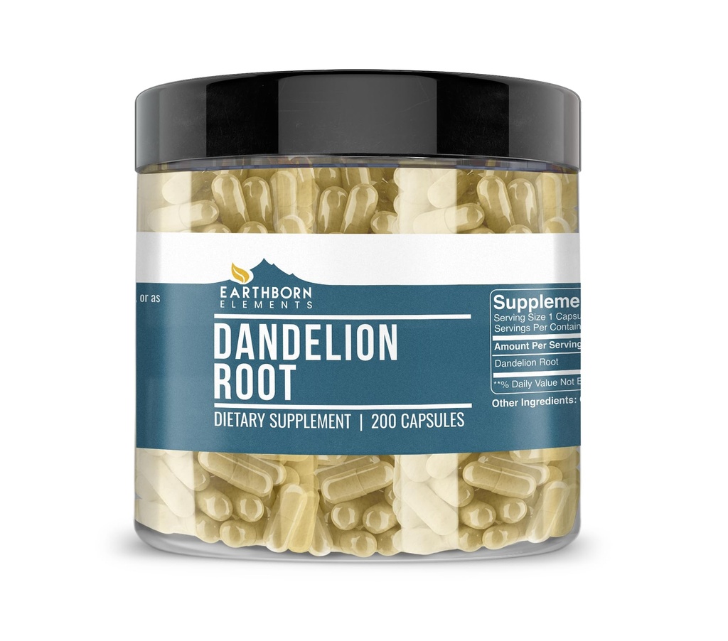 Earthborn Elements Dandelion Root 200 Capsules, Pure & Undiluted, No Additives
