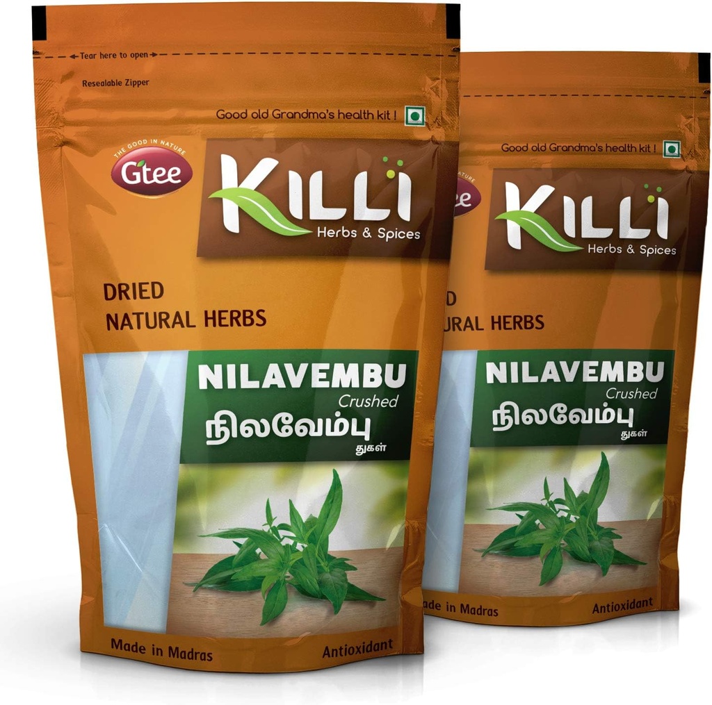 KILLI Nilavembu. Chirata Kirayata. Andrographis paniculata.Kalmegh Crushed, 100g (paquet de 2)