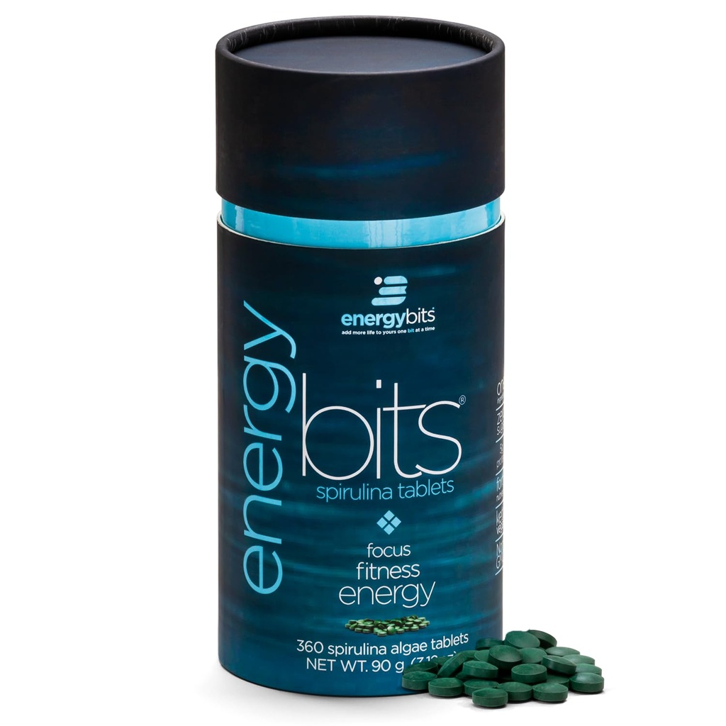 ENERGIEBITS - Organische Spirulina Tabletten - Plantgebonden Algen Superfood - voor Focus, Fitness, Energie - Plant Proteïne - Glutenvrij - Collageen, Vitamine B12, Omega 3 - Keto & Vegan - 360 Algen Tabletten