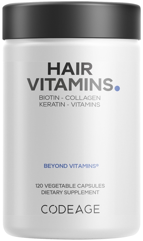 Codeage Haarvitaminen 10000 mcg Biotine, Keratine, Collageen, Vitamine A, B12, C, D3, E, Zink, Kurkuma, Probiotica, Enzymen, Inositol - Hair Care Support - gezonde Hair Supplement Pillen - 120 Capsules