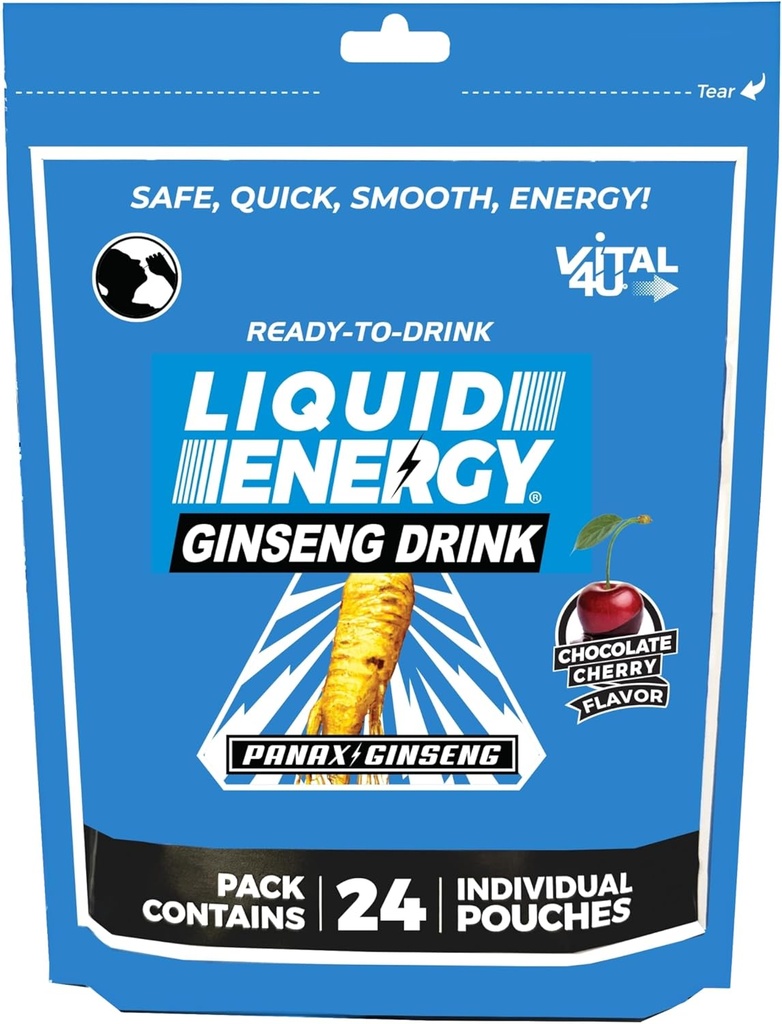 VITAL 4U® Liquid Energy Shot - Ginseng, natuurlijk gezoet, Chocolate Cherry Flavor, 24 ct