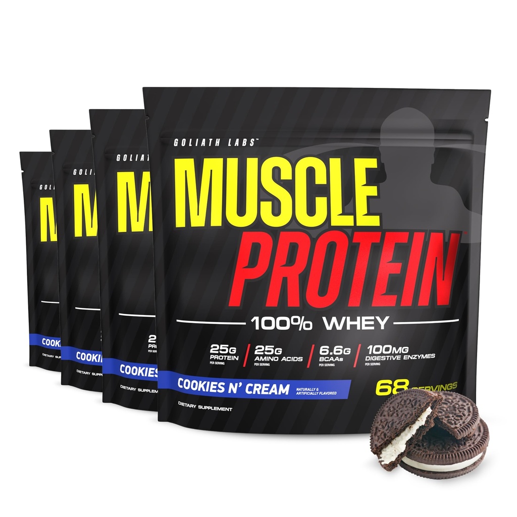 COLOSSALE LABS Muscle Wei Proteïne Gearomatiseerd Proteïnepoeder, 25.000 mg Aminozuren/Serven, Koud Gefilterd(Verpakking Mei Vary) (20 Pond (verpakking van 4), Cookies & Cream)