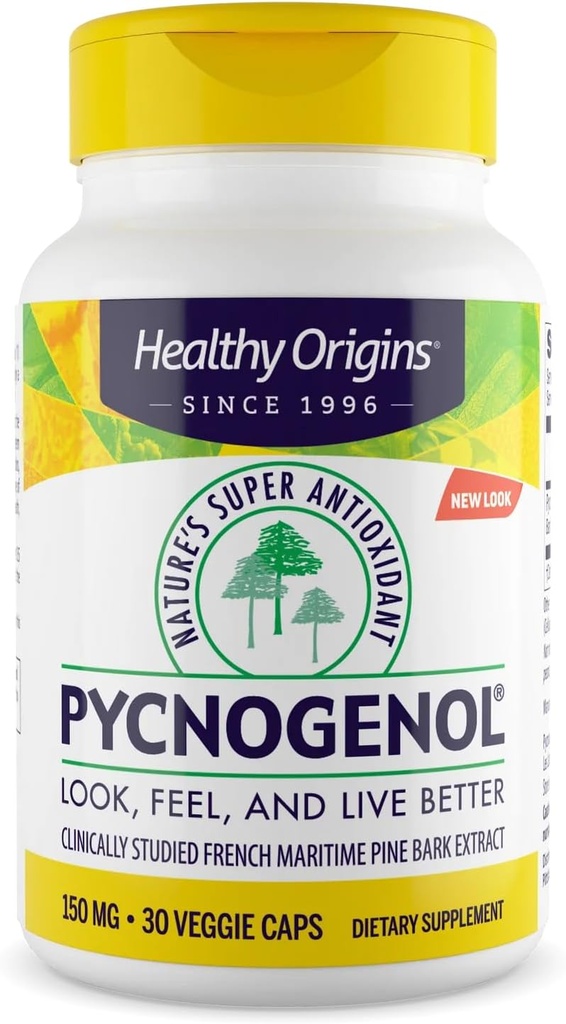 Gezonde oorsprong Pycnogenol 150 mg, Franse maritieme pijnboom extract, Natures Super Antioxidant, Antioxidant, Non-GMO, Vegan, 30 Veggie Capsules