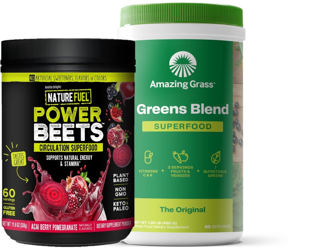 Verbazingwekkend gras Groenen Blend Superfood: Super Greens Poeder Smoothie Mix voor Boost Energy, 60 Servings & Nature Fuel Power Beets Powder, Beet Root Powder, Ondersteuning Natural Energy, 60 Servings