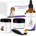 Hond Tear Stain Remover Starter Kit, met Witch Hazel Extract, Verwijder Tear Stains, Discharge & Mucus, omvat Stain Solution, Applicator Wipes, Stain Powder & Brush, duurt 30-45 dagen